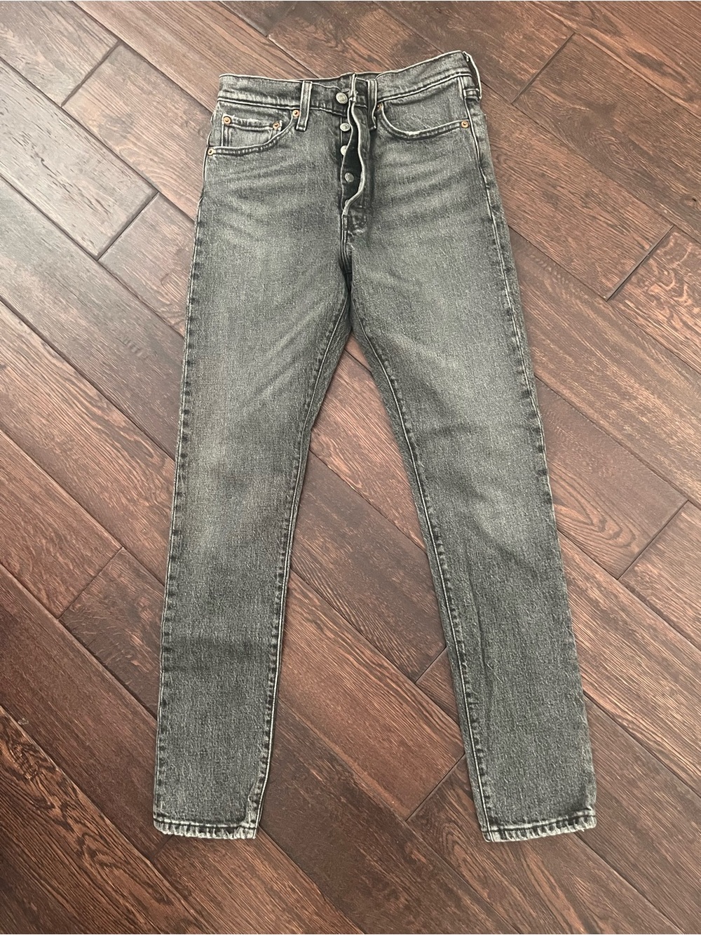 Levi's 501 Skinny Jeans Washed Black Grey Button Fly Size 26x30